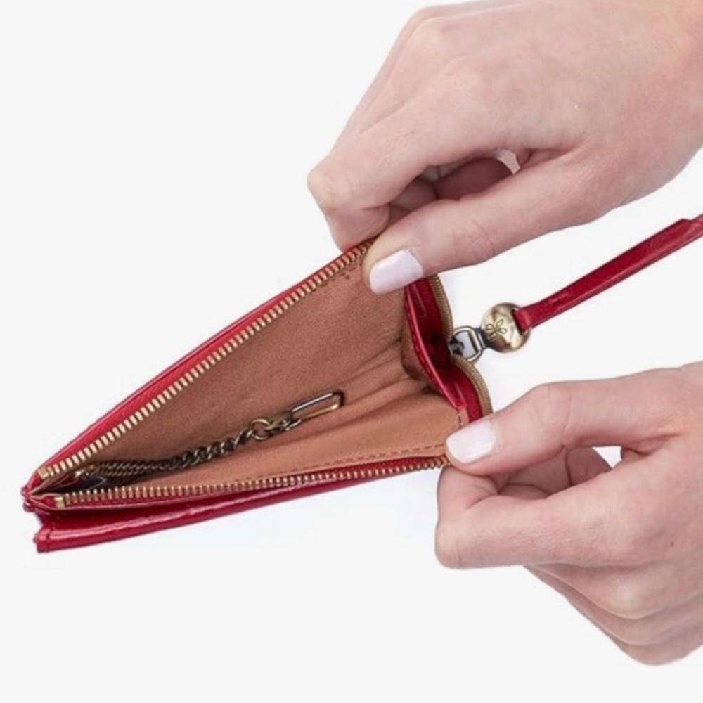 HOBO Addi Card Case Claret Red Leather Wallet Zippered Pocket Card Slots - Picture 3 of 3